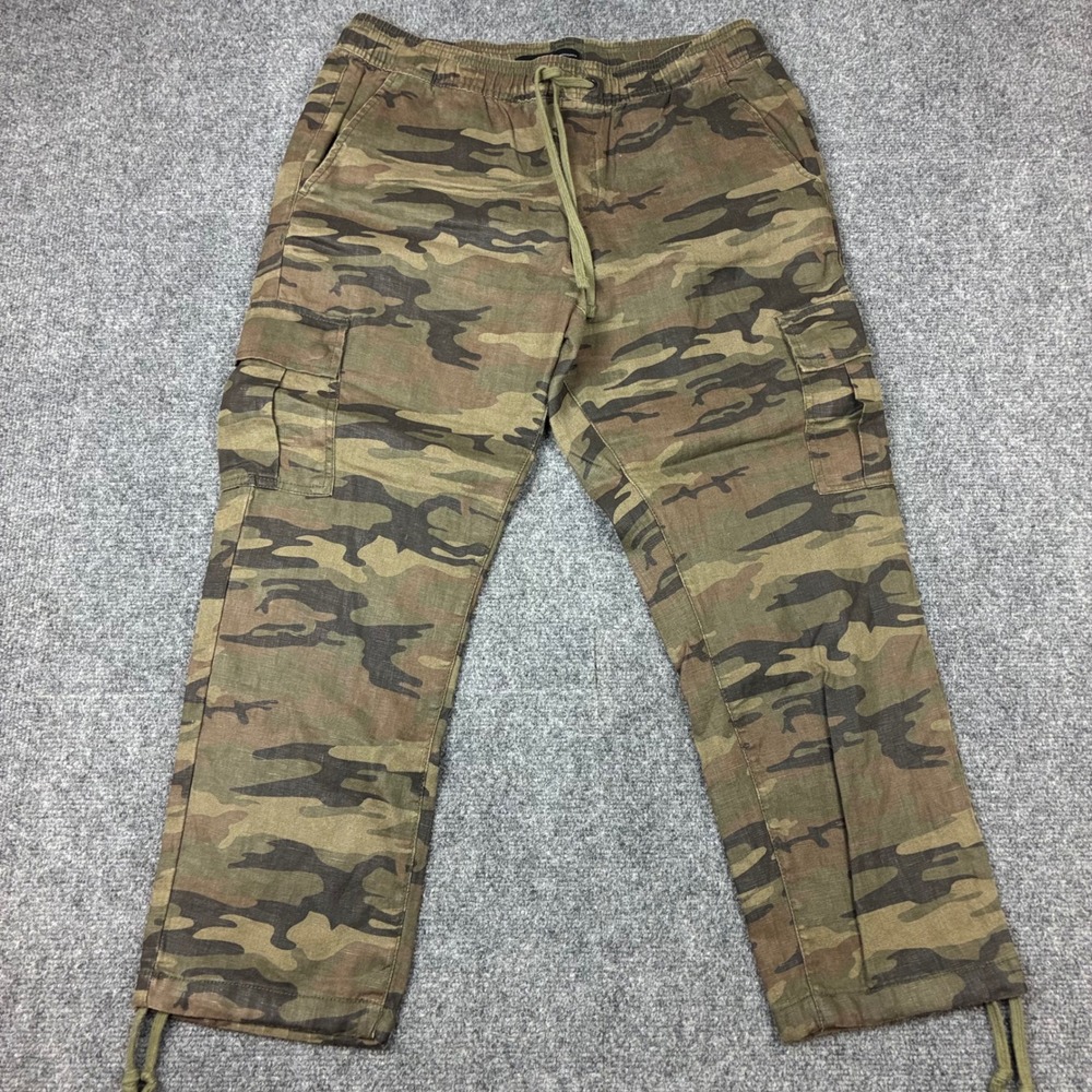 Sanctuary x Anthropologie Camo Cargo Pants Linen Green Brown Womens Size Large